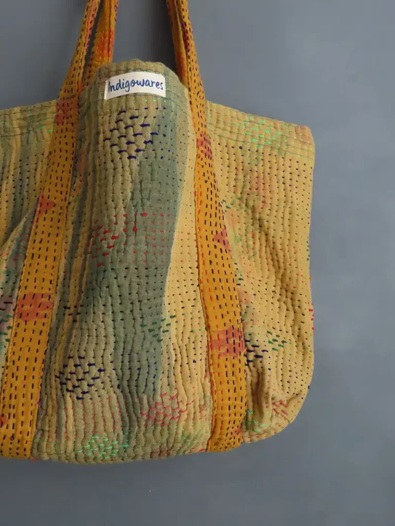 kantha stitched tote bag