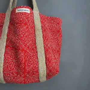 ZOOM IN OF KANTHA FABRIC TOTE BAG