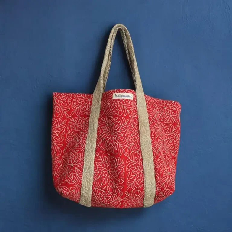 other side of kantha fabric tote bag