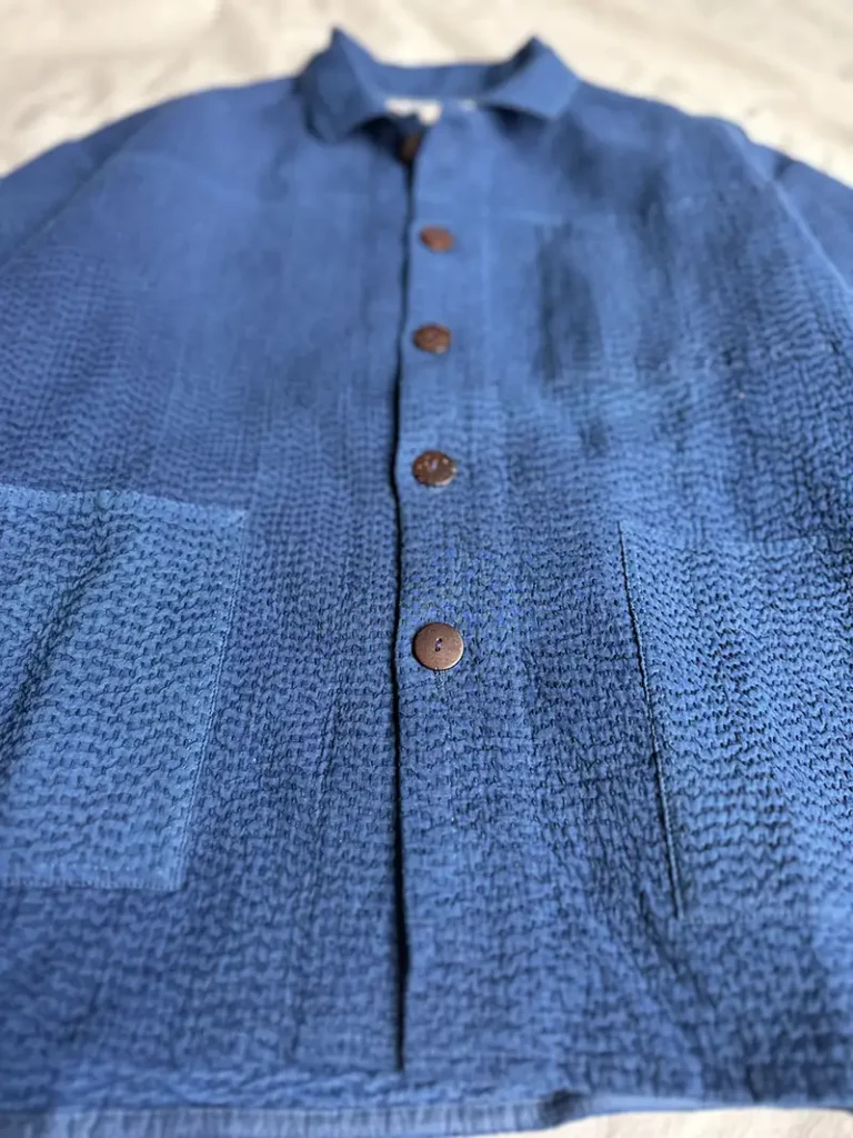 zoom in of indigo chore jacket