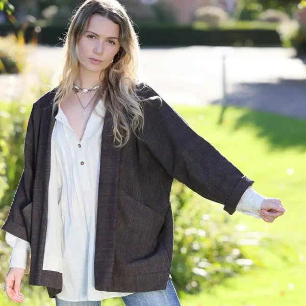 a brown jacket