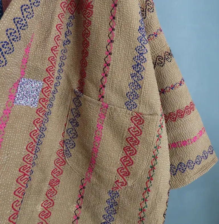 zoom in of kantha fabric stitching