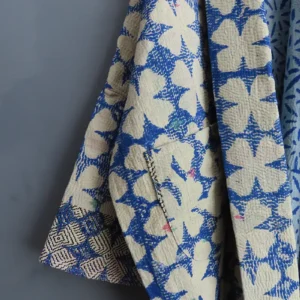blue and white kantha jacket