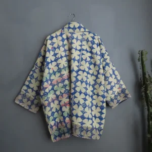 blue and white kantha jacket