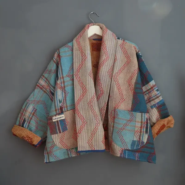 short kantha textile jacket