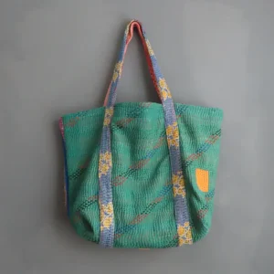 other side of kantha fabric tote bag