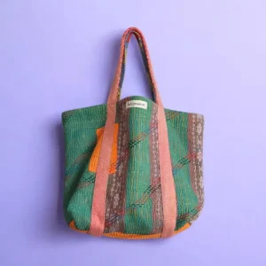 vintage kantha fabric tote bag