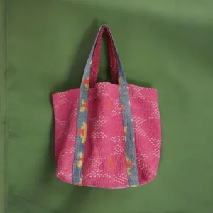pink kantha fabric cotton tote bag