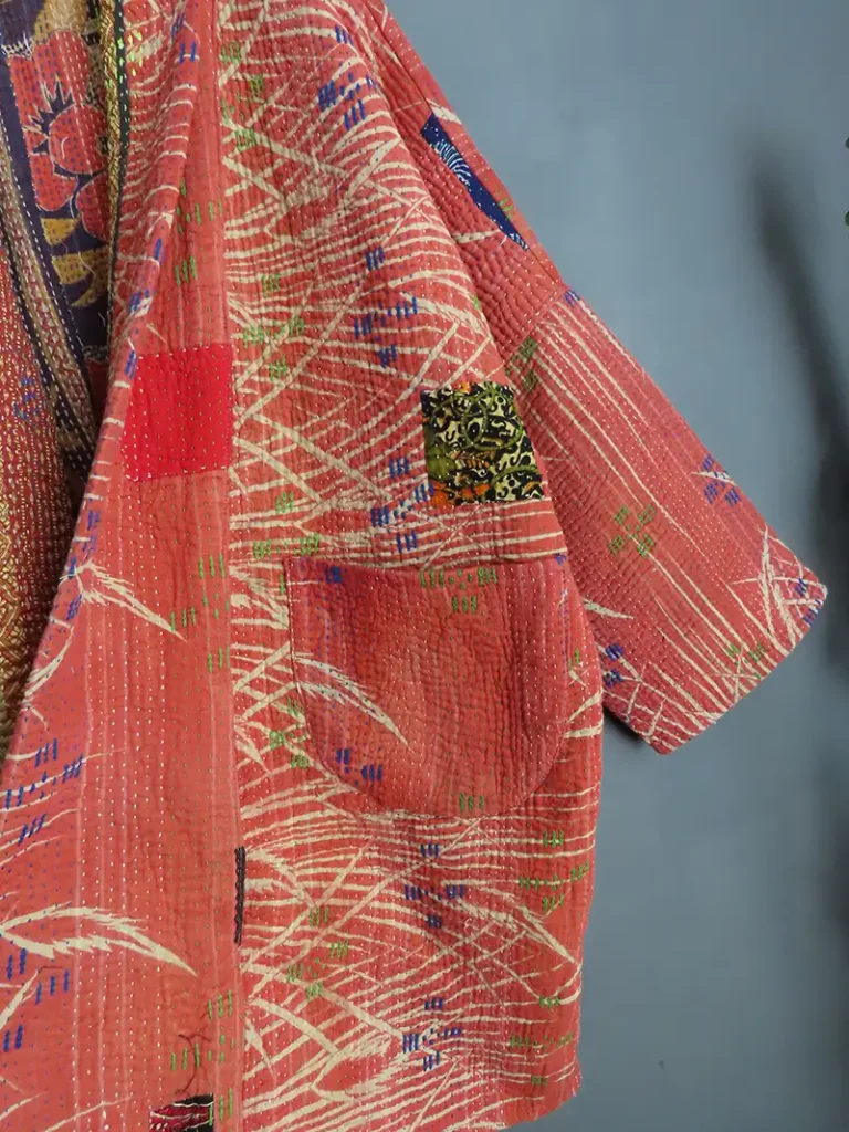 kantha fabric coat details