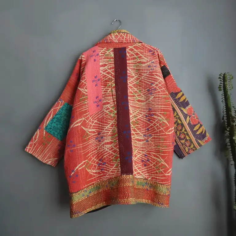 back side of long kantha jacket