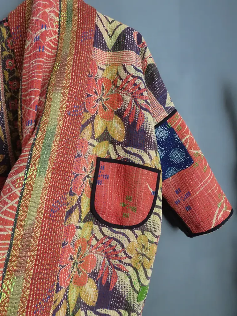 reversible kantha fabric jacket