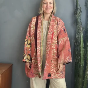 coral long kantha jacket