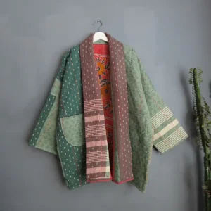 green patchwork kantha fabric jacket