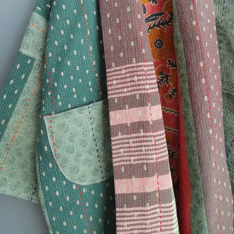 green patchwork kantha fabric jacket