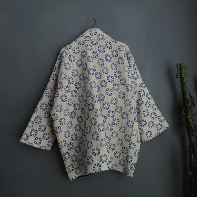 back side of blue and white jacket