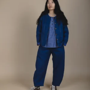 full length shot of patchwork denim jacket