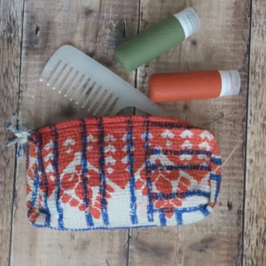 Small red white and blue kantha zipped pouch
