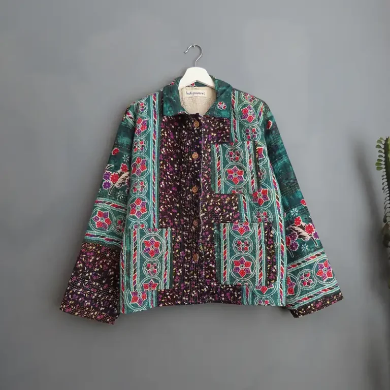 kantha fabric chore jacket front view
