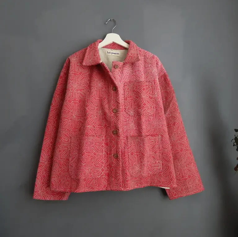 SHORT VINTAGE KANTHA JACKET HANGING UP