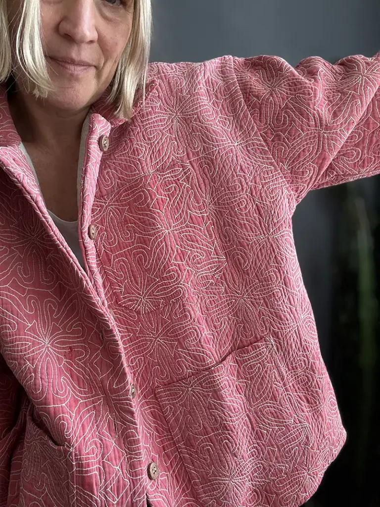 zoom in of kantha jacket with buttons