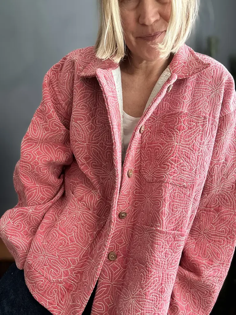 zoom in of kantha jacket with buttons