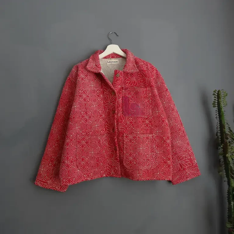 pink kantha stitched chore jacket