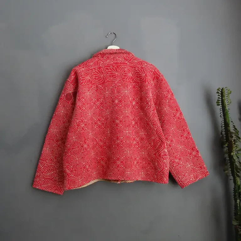 back of pink kantha jacket