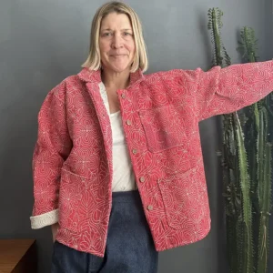 pink kantha fabric chore jacket