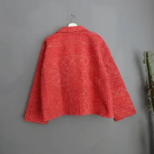 back of short kantha jacket pink