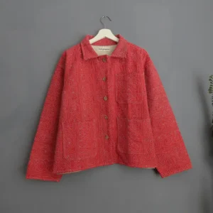short pink sujani kantha stitched jacket