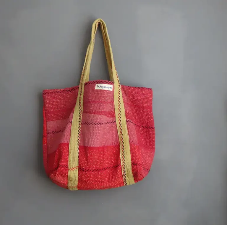 Tote bag made from repurposed kantha quilts
