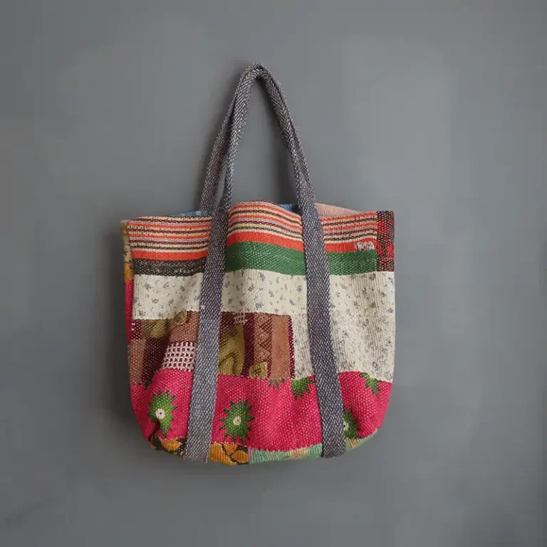reverse of kantha fabric tote bag