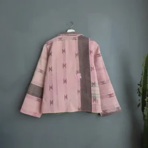 back view of vintage kantha fabric chore jacket