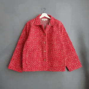 pink sujani kantha jacket front view
