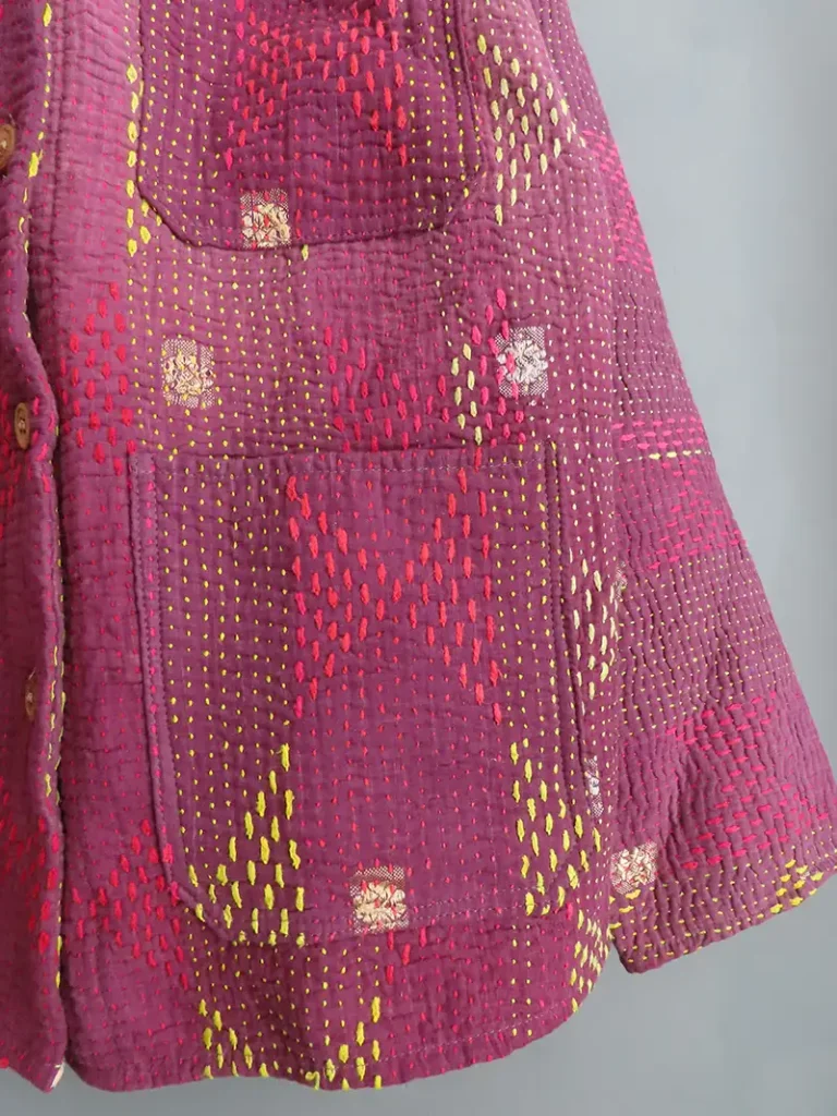 close up of vintage kantha stitches