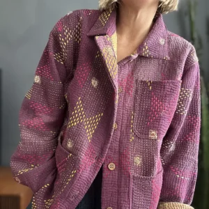 purple kantha jacket with buttons