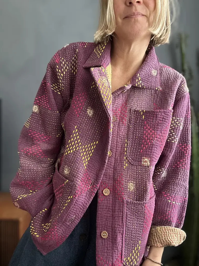 purple kantha jacket with buttons