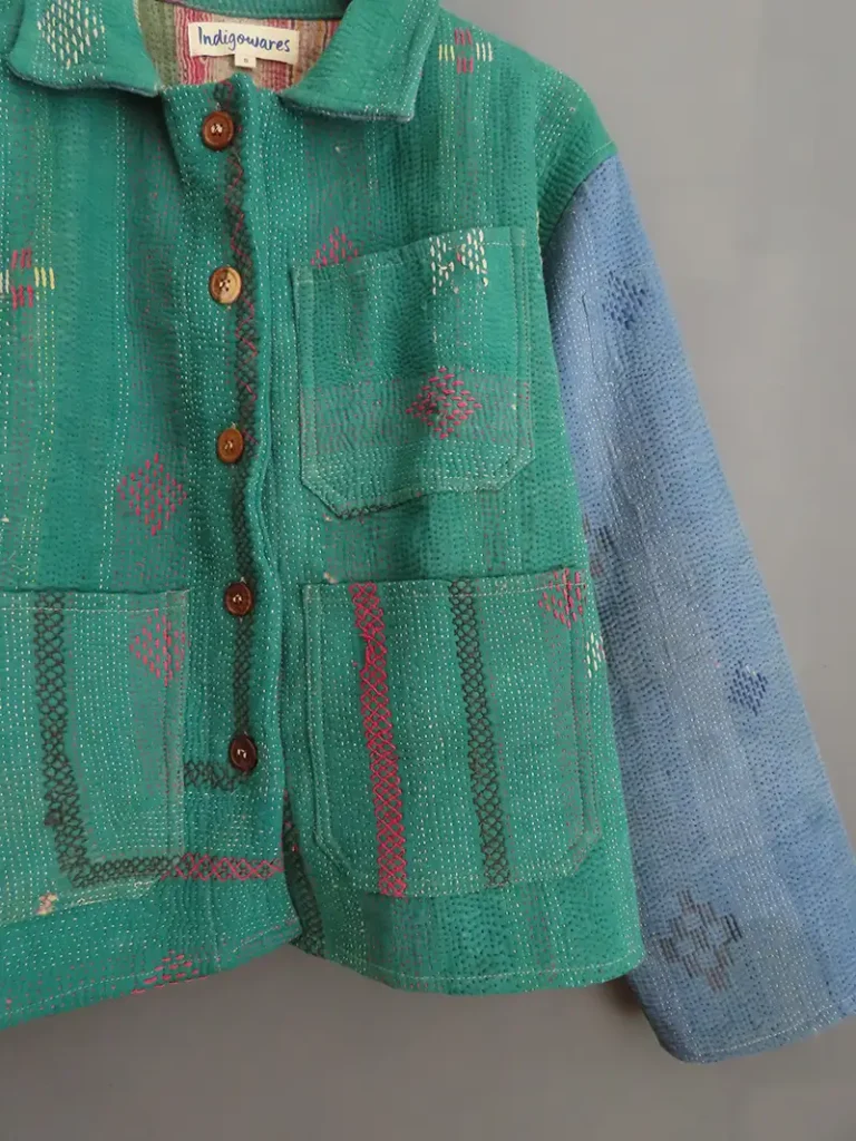 green and blue kantha jacket