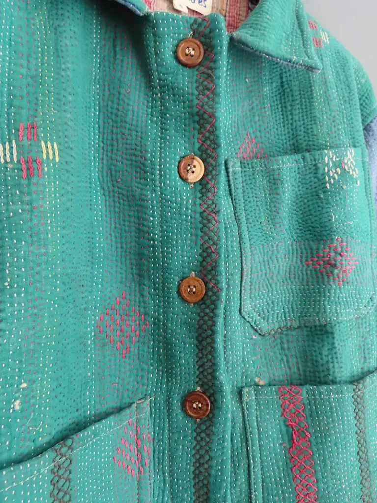 zoom in of vintage kantha stitching