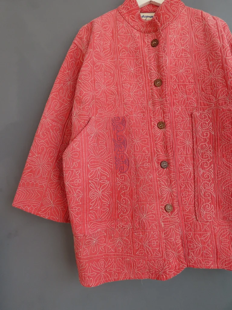 kantha stitched jacket details