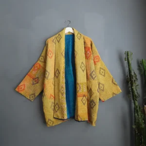 yellow long kantha jacket