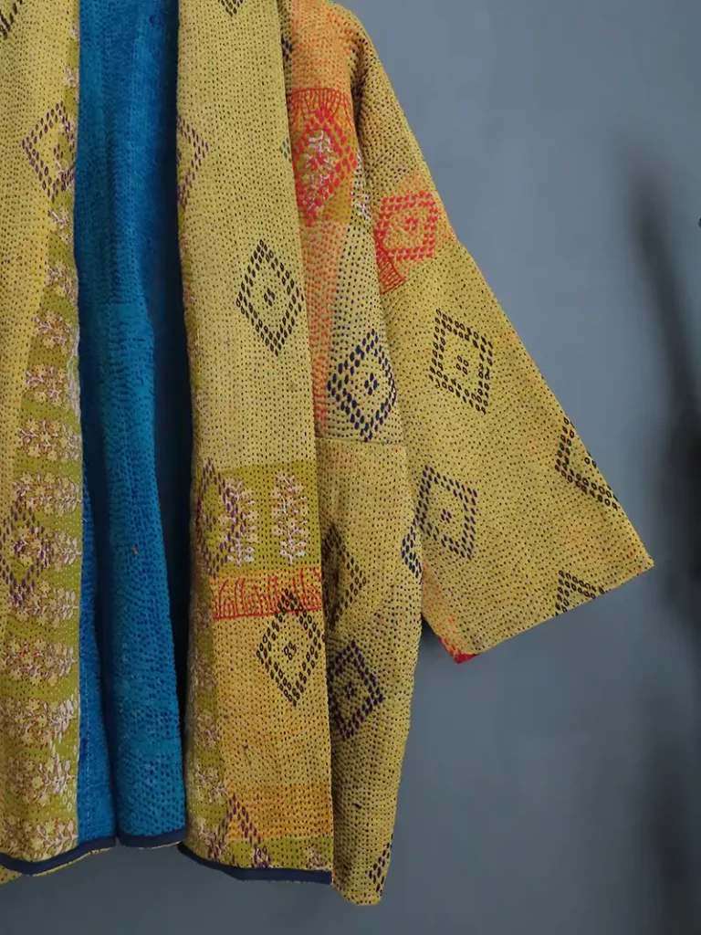 yellow long kantha jacket
