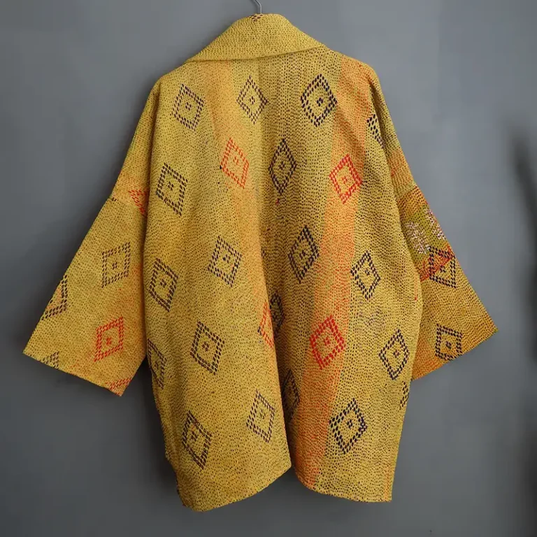yellow long kantha jacket