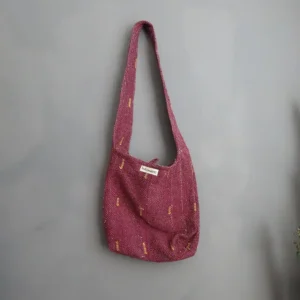 burgundy kantha fabric sling bag