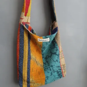 zoom in of patchwork kantha fabric boho sling bag