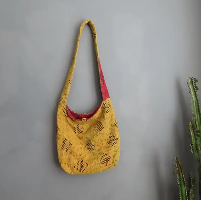 golden yellow kantha sling bag