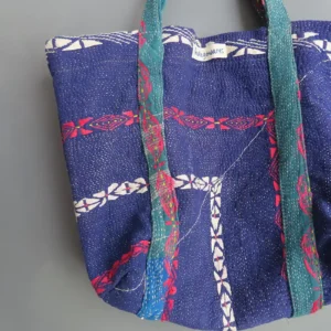 zoom in of kantha embroidery on large tote bag