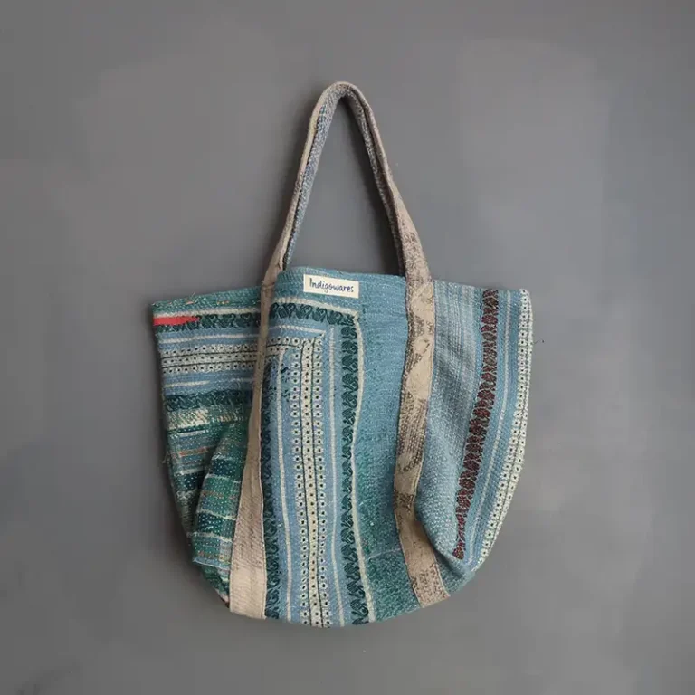 vintage kantha fabric tote bag