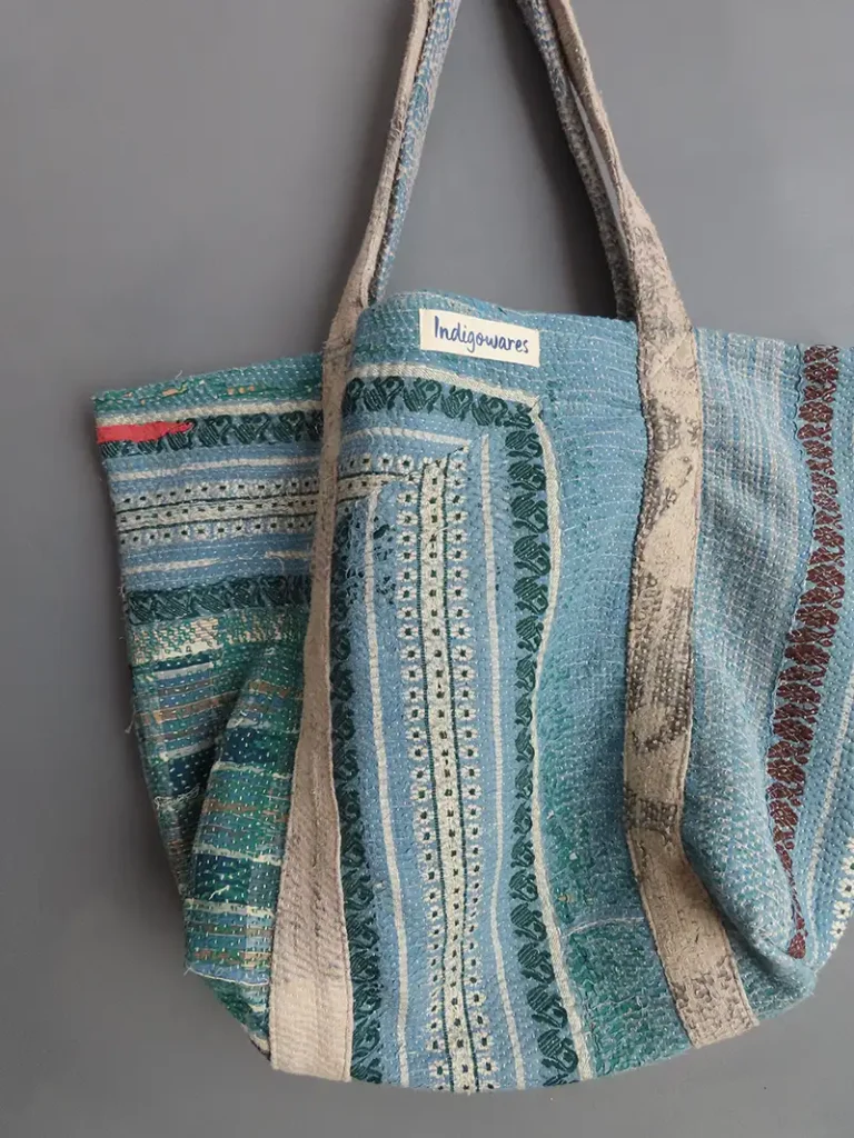 close up of kantha stitch details