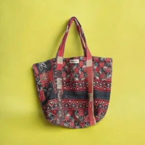 red and black kantha tote bag